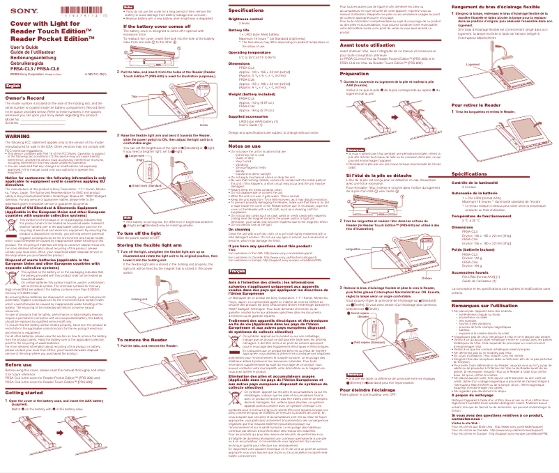 Page 1 de la notice Manuel utilisateur Sony PRSA-CL6
