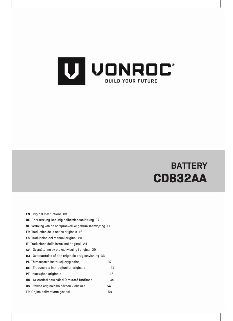 Page n°1 - Manuel utilisateur Vonroc CD832AA