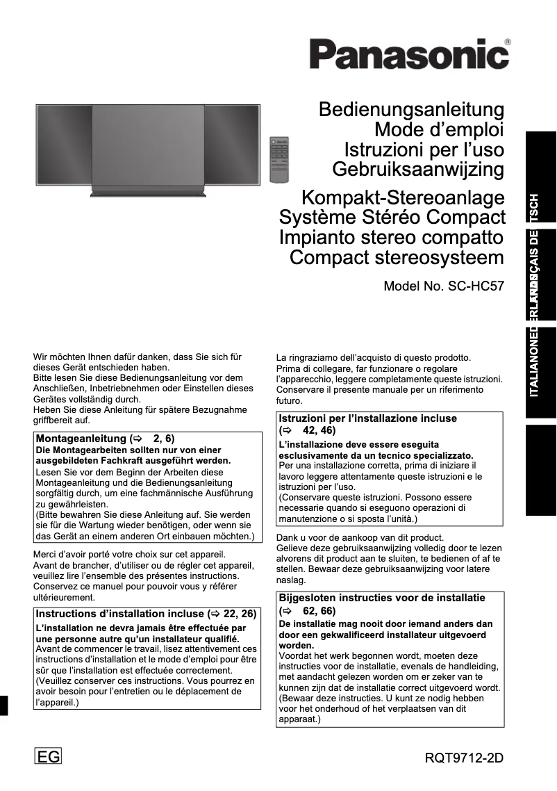 Page n°1 - Manuel utilisateur Panasonic SC-HC57EG