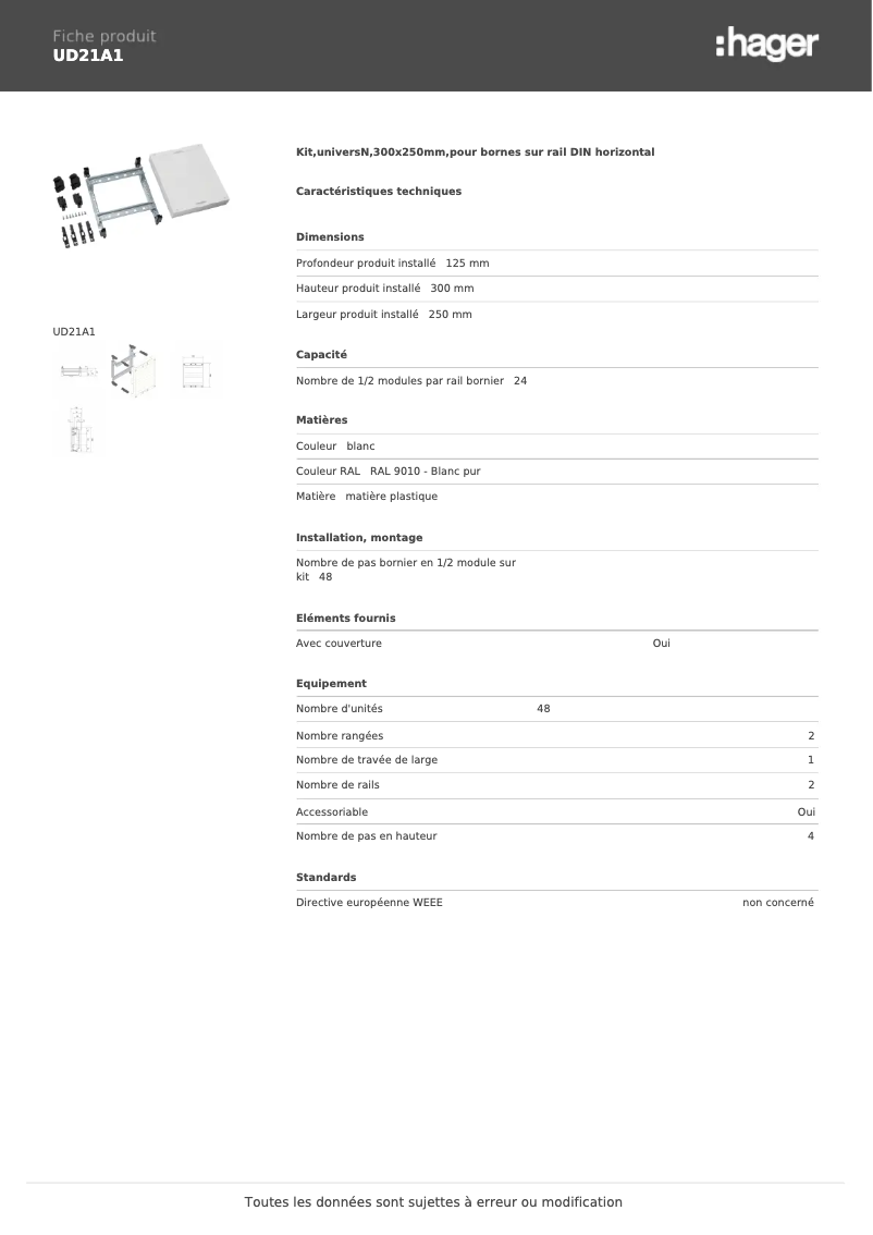 Page n°1 - Manuel utilisateur Hager UD21A1