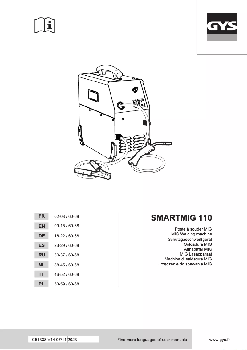 Page 1 de la notice Manuel utilisateur GYS Smartmig 110