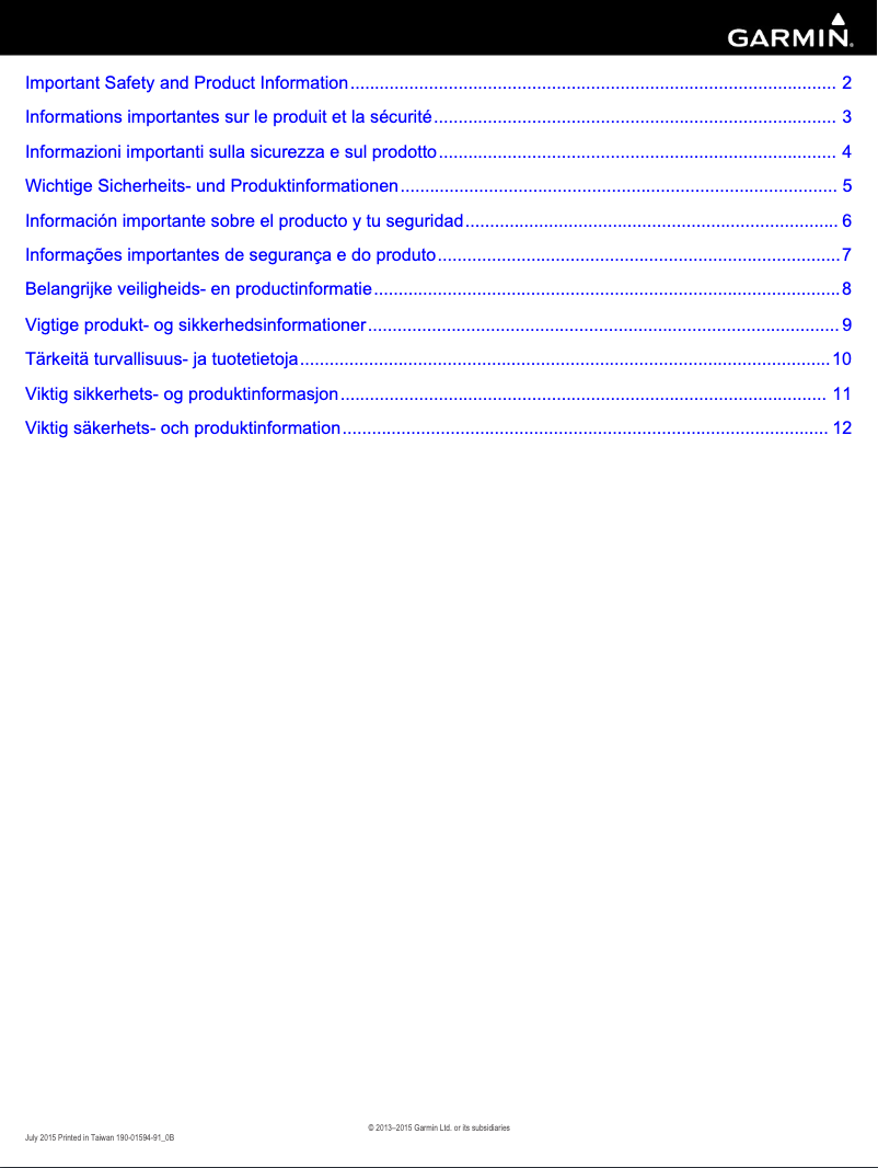 Page 1 de la notice Instructions de sécurité Garmin Quatix