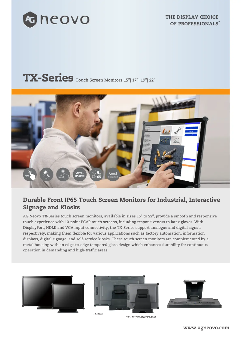 Page 1 de la notice Fiche technique AG Neovo TX-1902