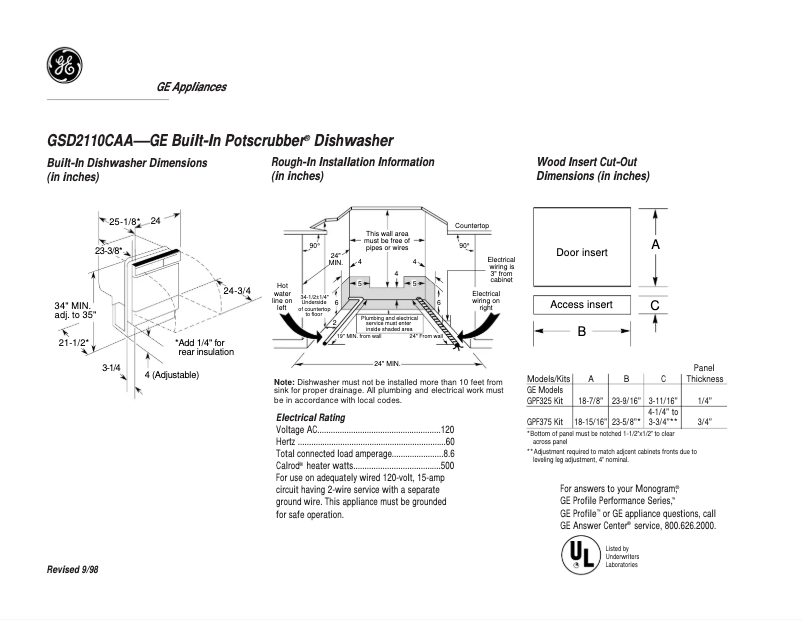 Page n°1 - Fiche technique GE GSD2110CAA