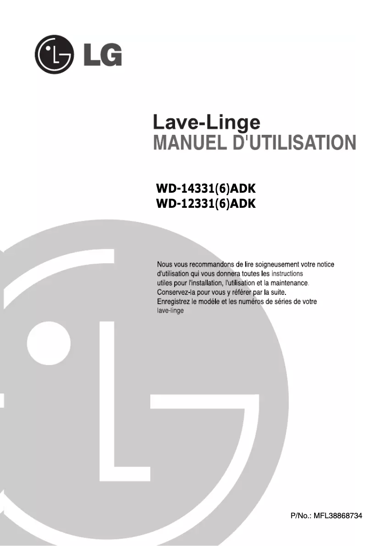 Page n°1 - Manuel utilisateur LG WD-12336ADK