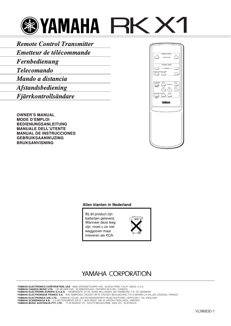 Page 1 de la notice Manuel utilisateur Yamaha RK X1