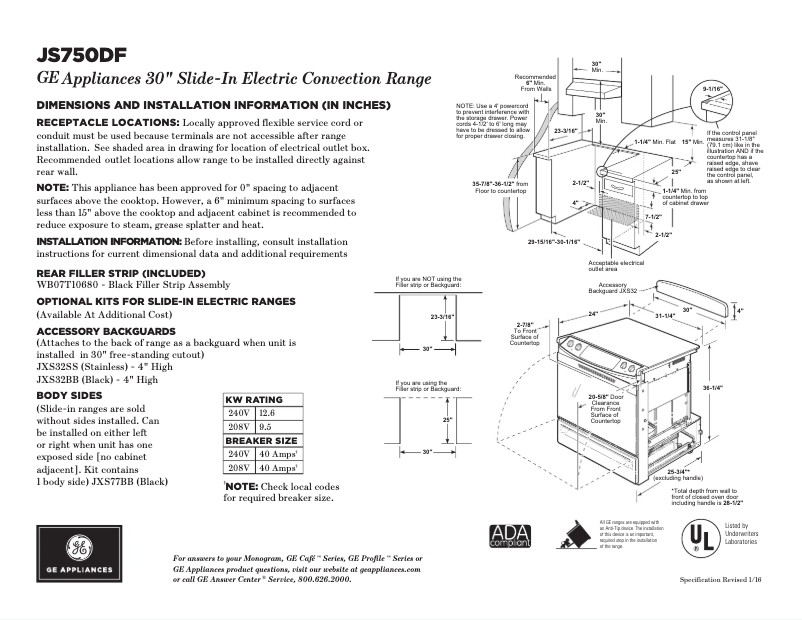 Página 1 del manual Ficha técnica GE JS750DFBB