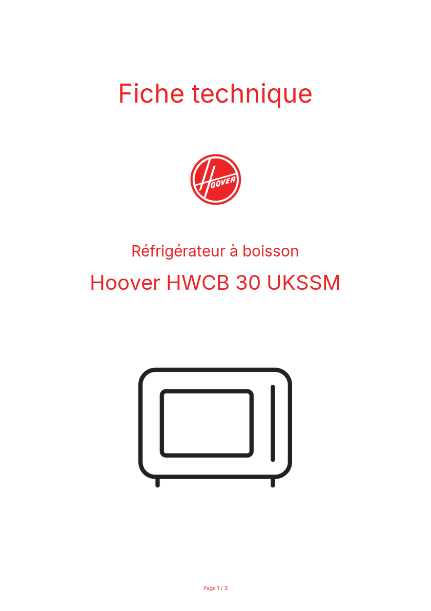 Page n°1 - Fiche technique Hoover HWCB 30 UKSSM