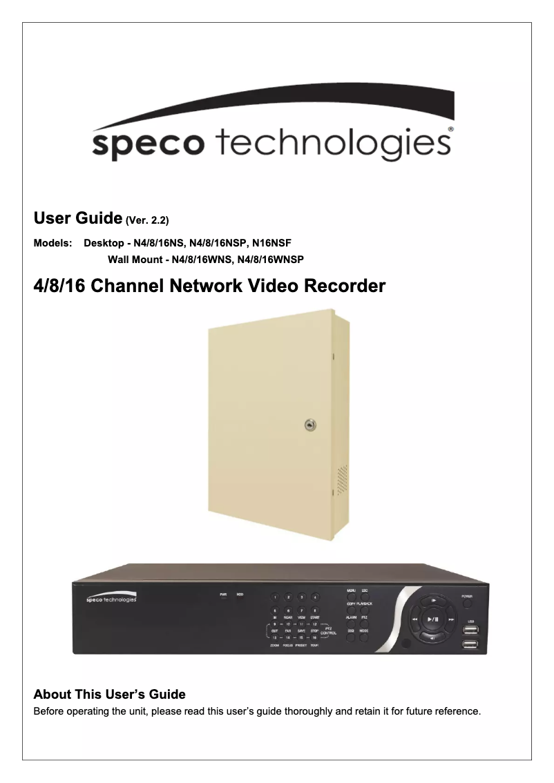 Page 1 de la notice Manuel utilisateur Speco Technologies N8WNS