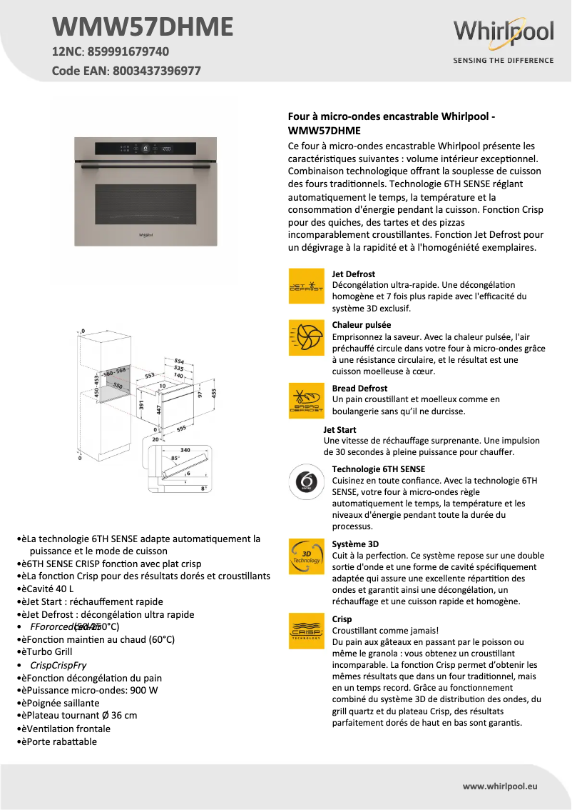 Página 1 del manual Ficha técnica Whirlpool WMW57DHME