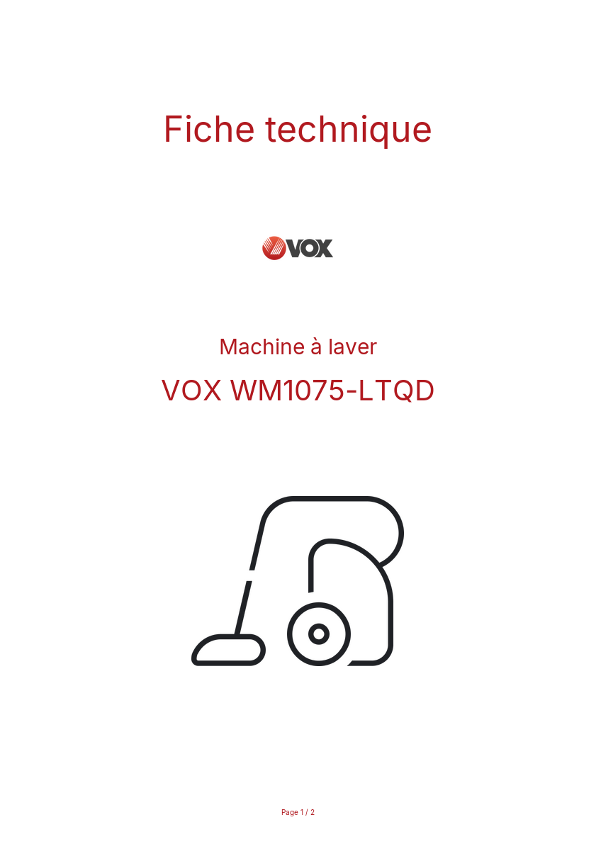 Page n°1 - Fiche technique VOX WM1075-LTQD