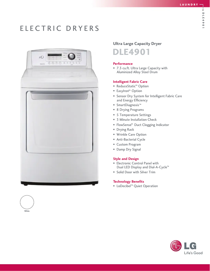 Página 1 del manual Ficha técnica LG DLE4901W