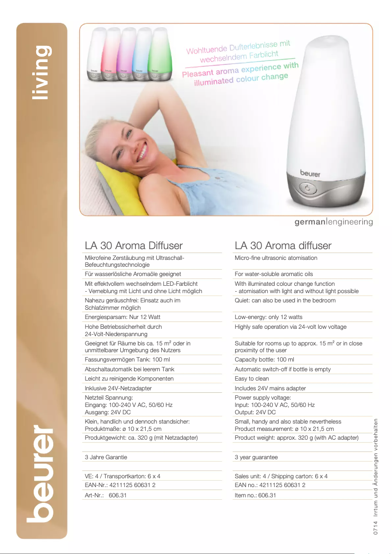 Página 1 del manual Ficha técnica Beurer LA 30