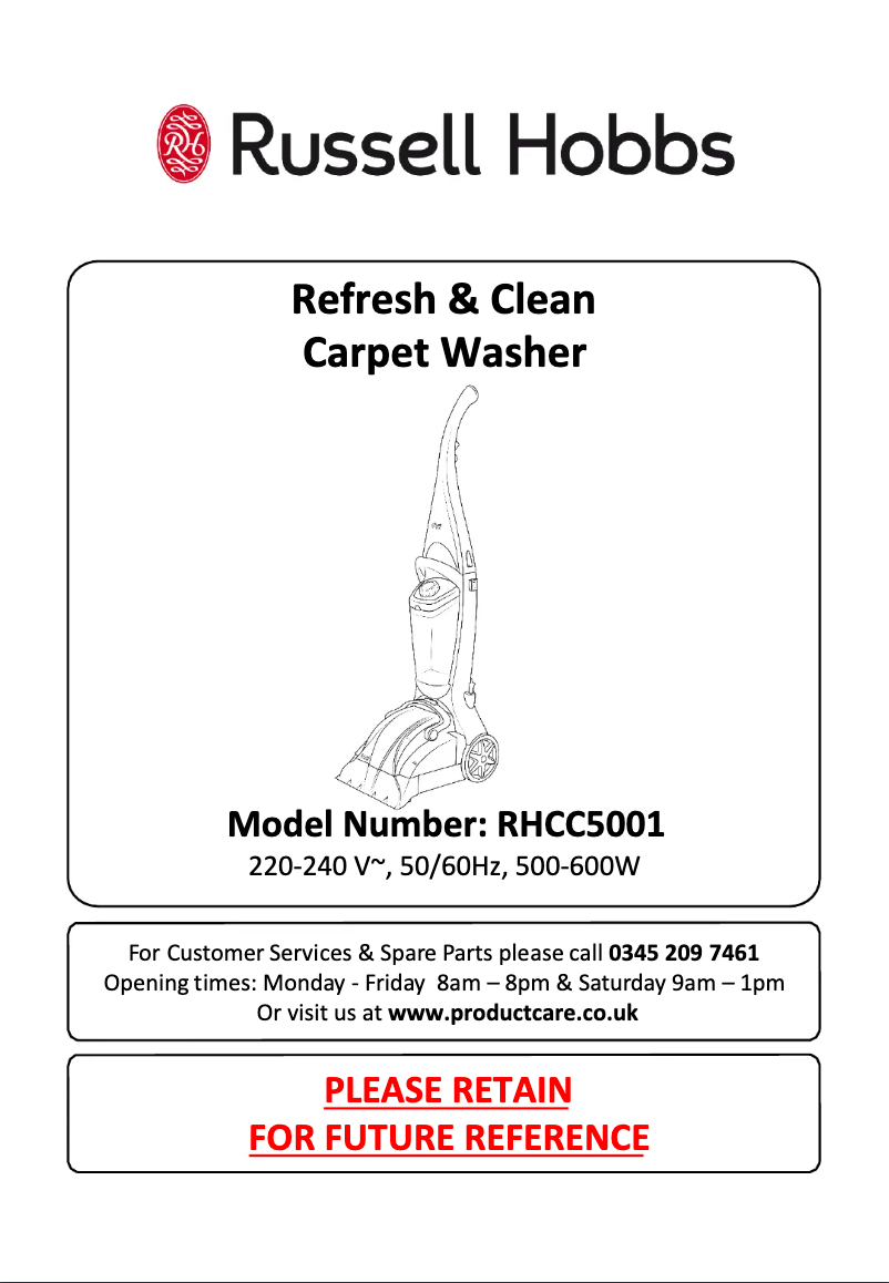 Page 1 de la notice Manuel utilisateur Russell Hobbs Refresh & Clean RHCC5001