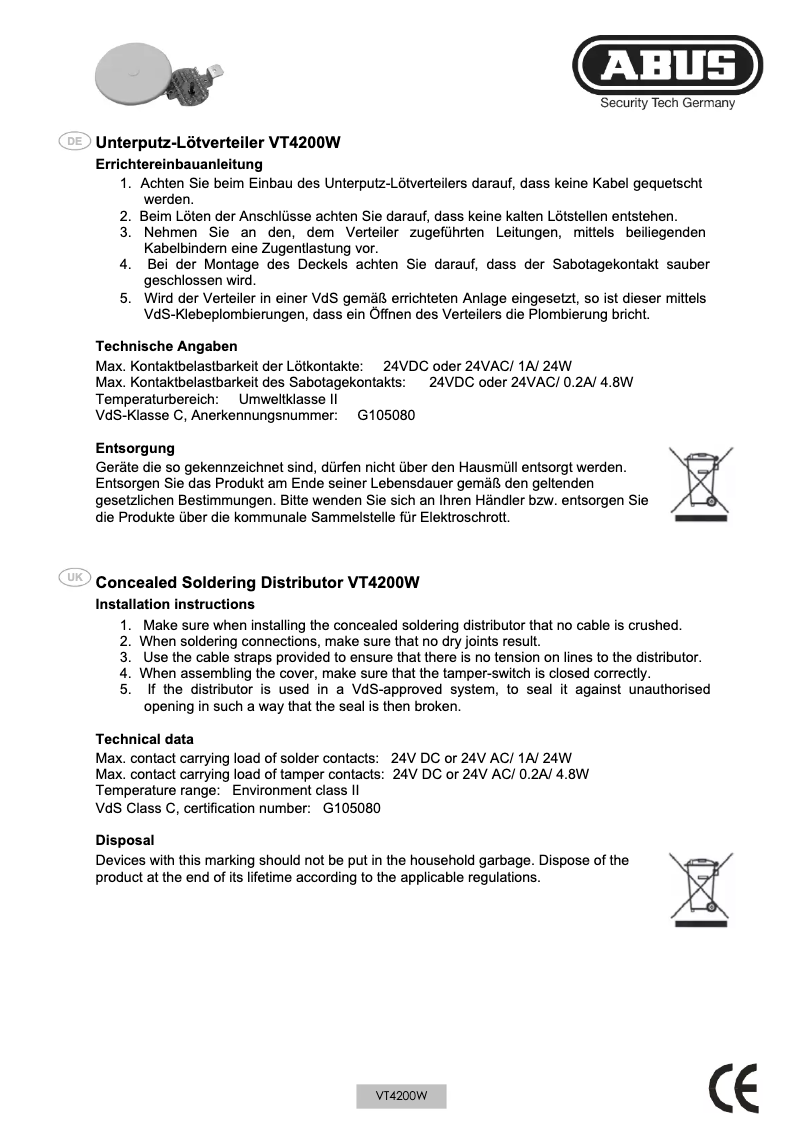 Page 1 of the manual Instruction Manual Abus VT4200W
