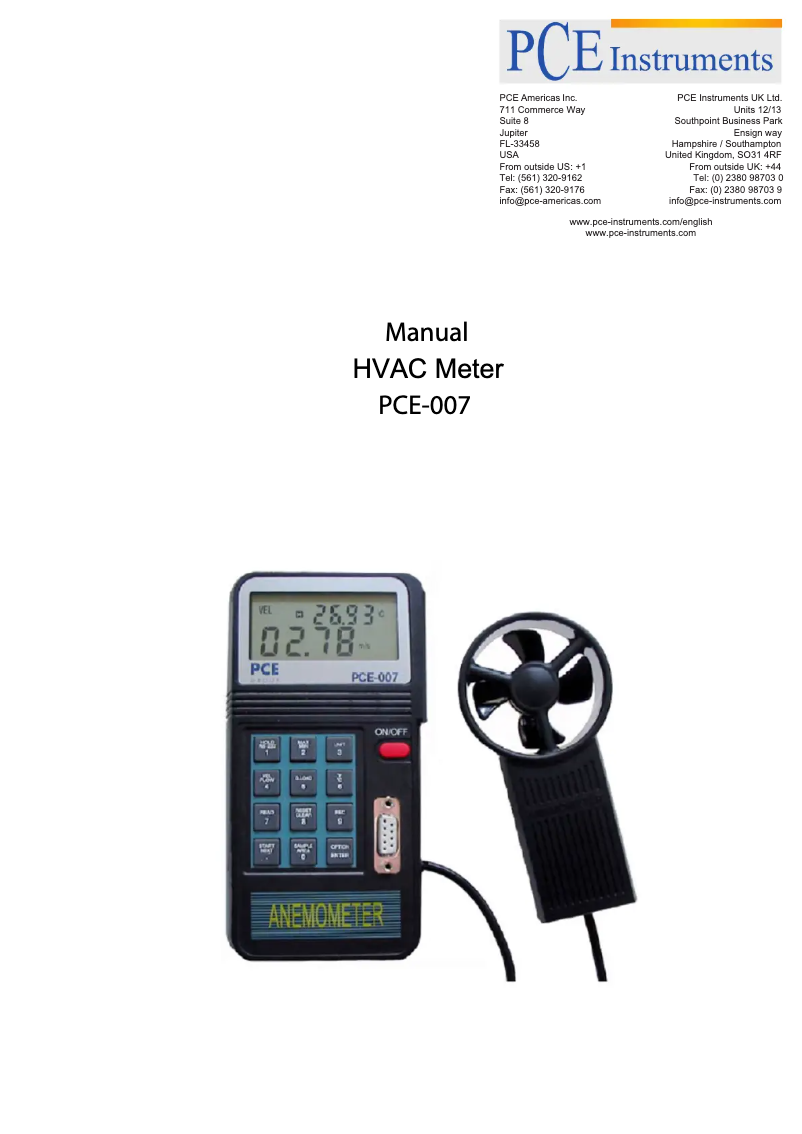 Page 1 de la notice Manuel utilisateur PCE Instruments PCE-007