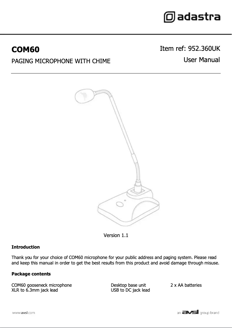 First page image of the manual for COM60