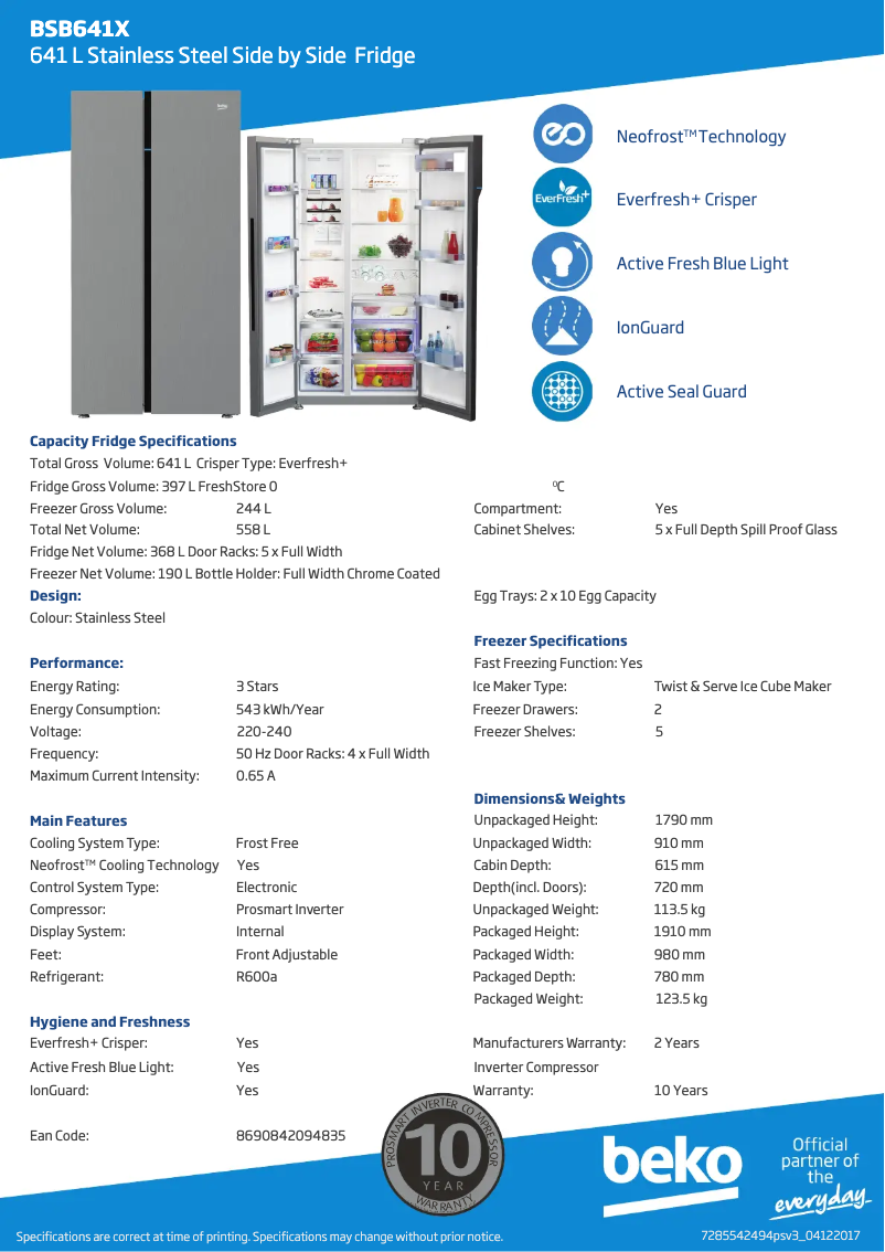Page n°1 - Fiche technique Beko BSB641X