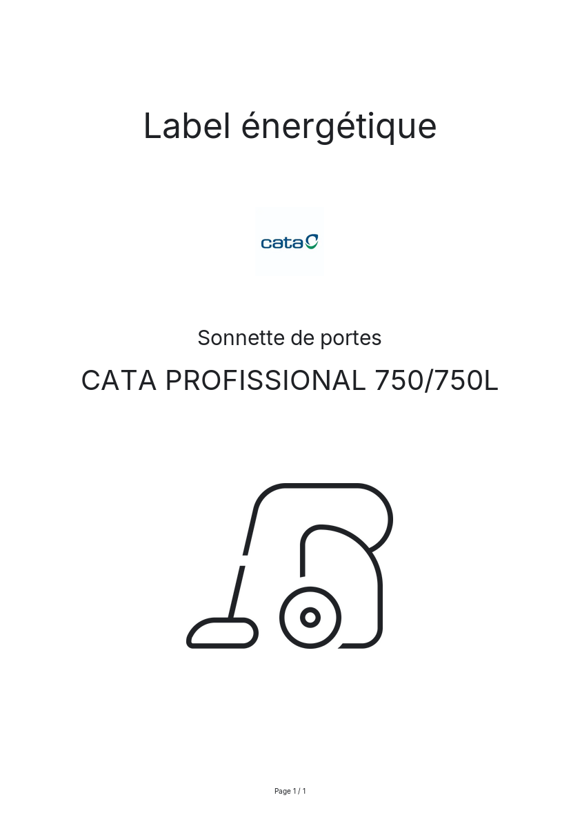 Page n°1 - Label énergétique CATA PROFISSIONAL 750/750L