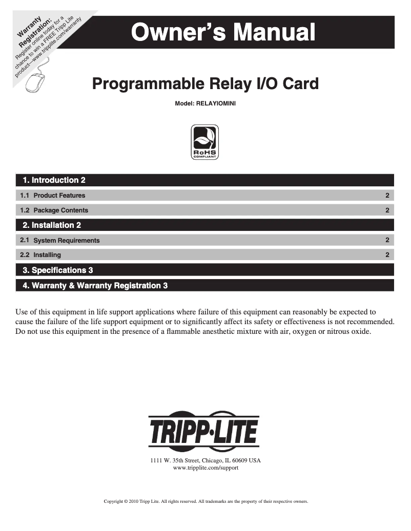 Page n°1 - Manuel utilisateur Tripp Lite RELAYIOMINI