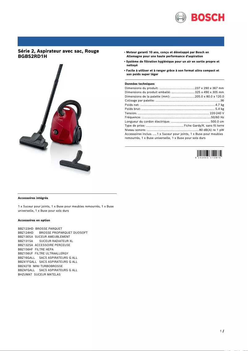 Image de la première page du manuel de l'appareil BGBS2RD1H