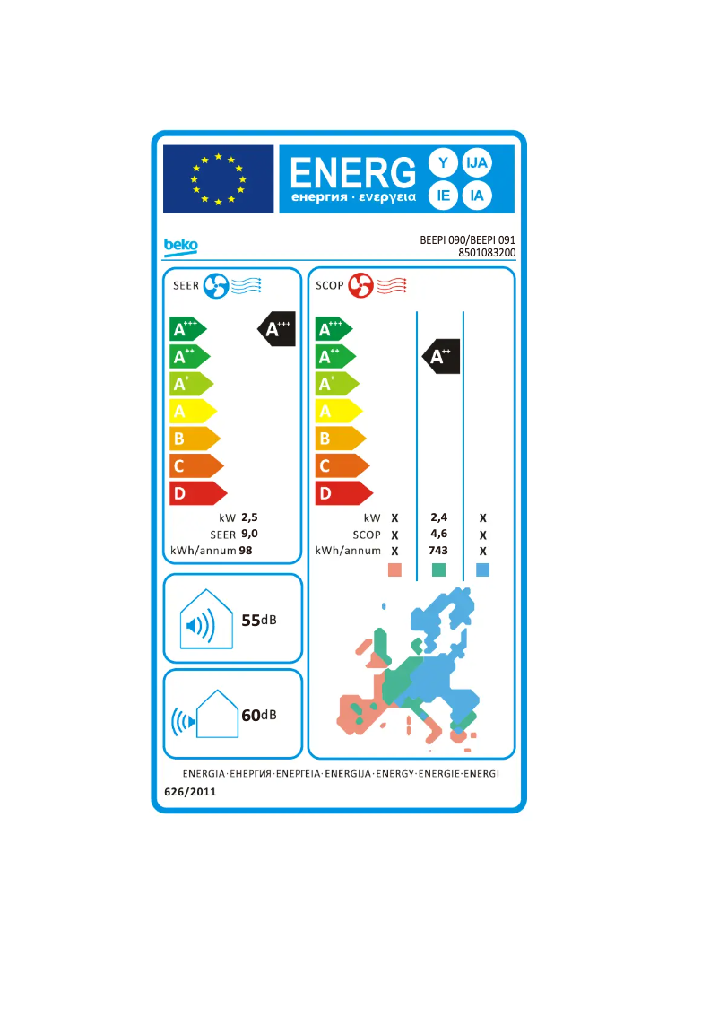 Page 1 de la notice Label énergétique Beko BEEPI 090