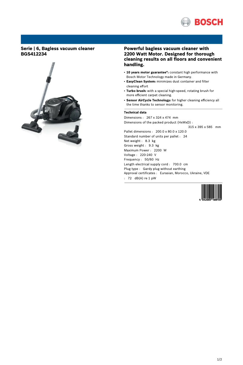 Image de la première page du manuel de l'appareil BGS412234