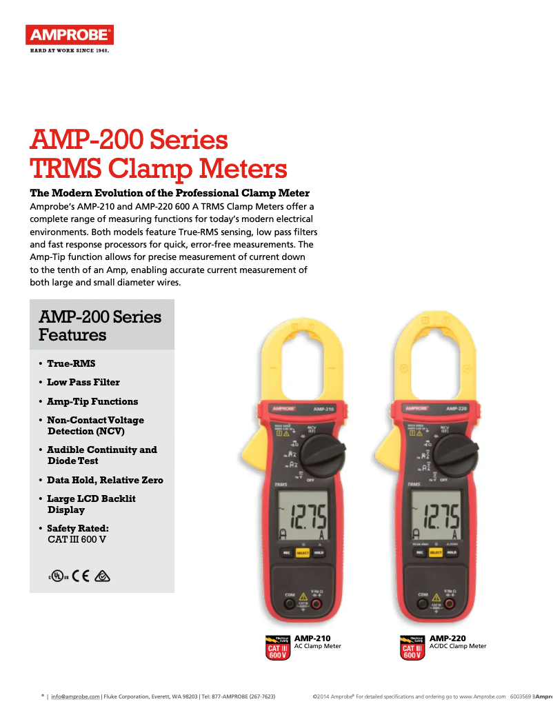 Page 1 de la notice Fiche technique Amprobe AMP-220