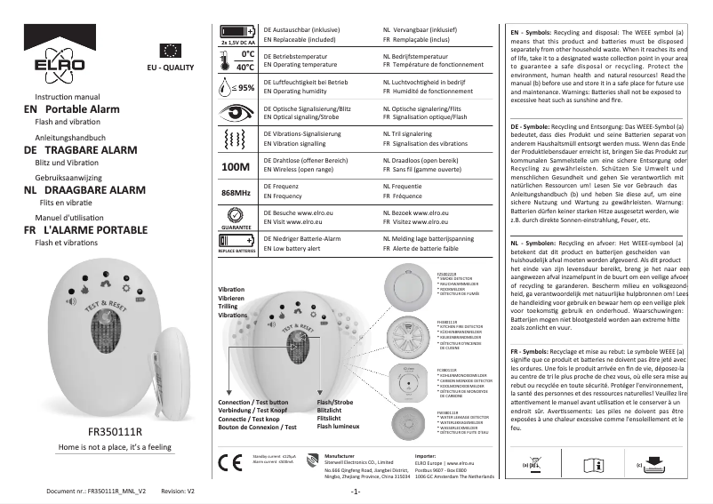 Page n°1 - Manuel utilisateur Elro FR350111R
