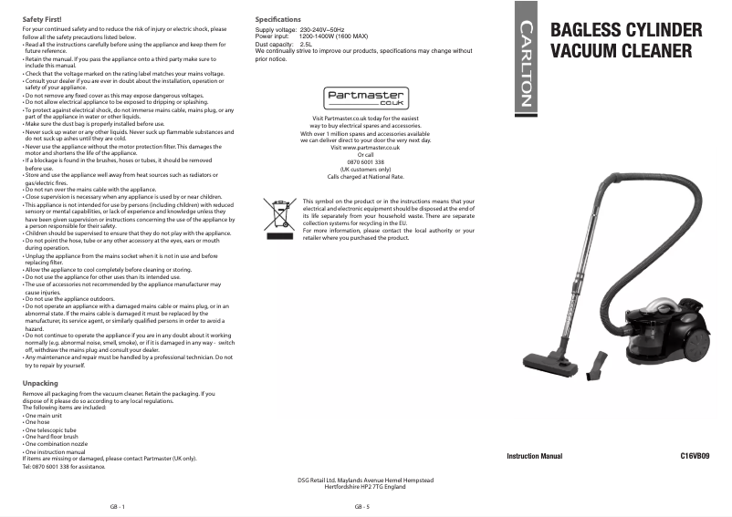 Page 1 de la notice Manuel utilisateur Carlton C16VB09