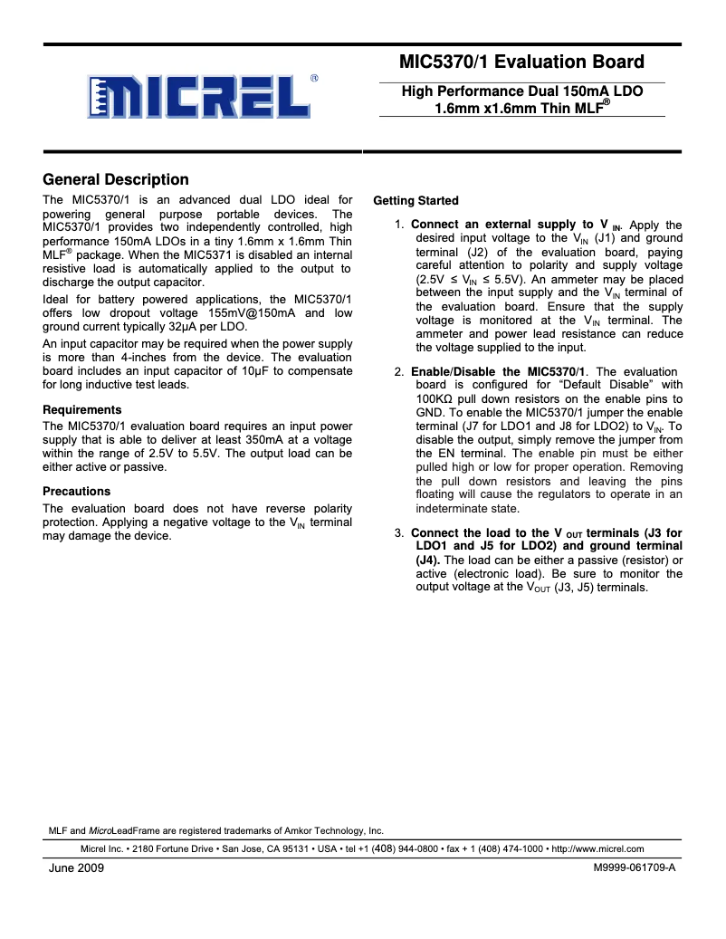 Page 1 de la notice Manuel utilisateur Microchip MIC5370/1