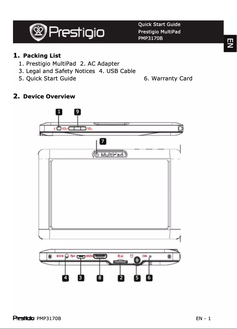 Image de la première page du manuel de l'appareil MultiPad PMP3170B