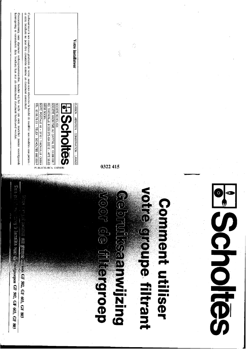 Page 1 de la notice Manuel utilisateur Scholtès GF 603