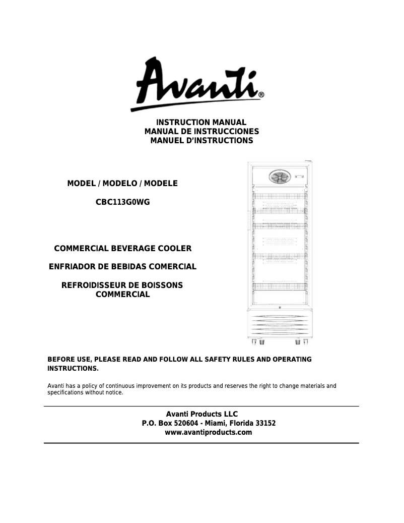 Page n°1 - Manuel utilisateur Avanti CBC113G0WG