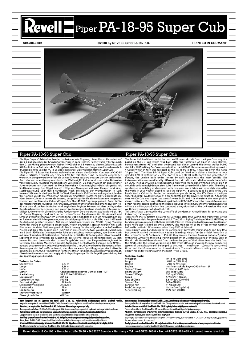 Page 1 de la notice Manuel utilisateur Revell Piper PA-18 Super Cub
