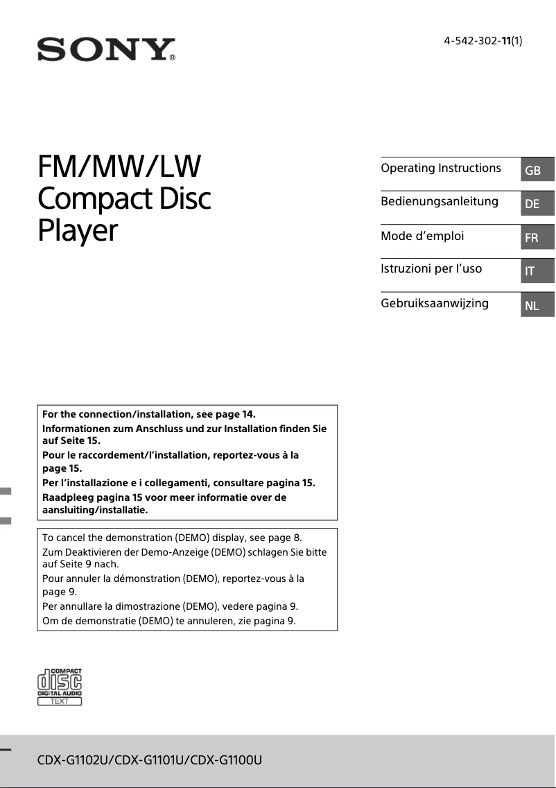 Page n°1 - Manuel utilisateur Sony CDX-G1101U