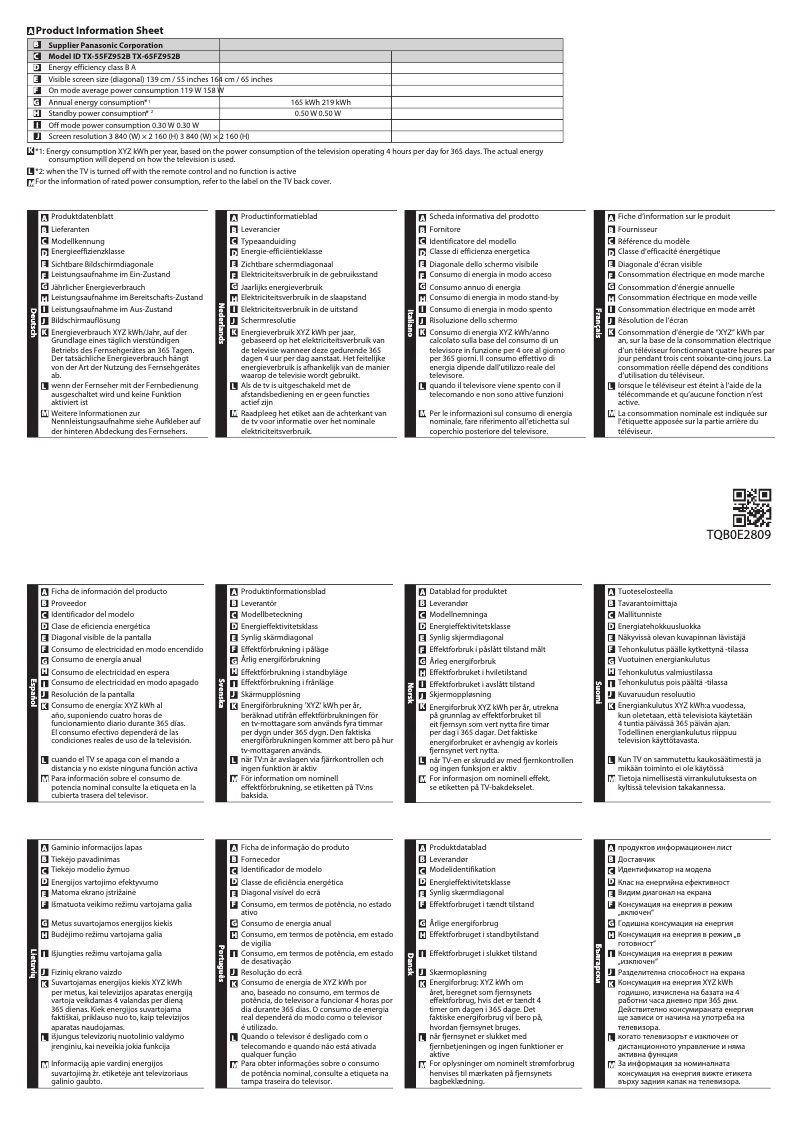 Página 1 del manual Ficha técnica Panasonic TX-55FZ952B