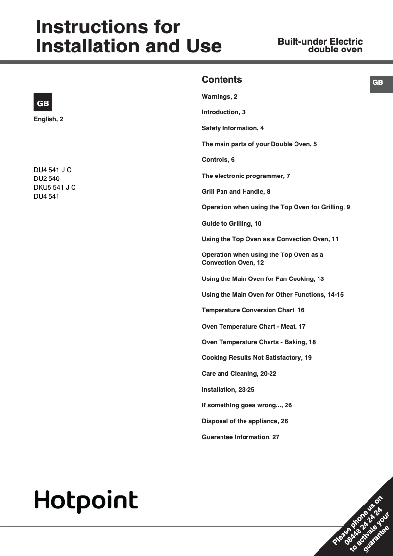 Imagen de la primera página del manual del dispositivo DU2 540 WH