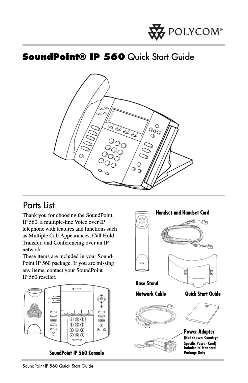 First page image of the manual for SoundPoint IP 560