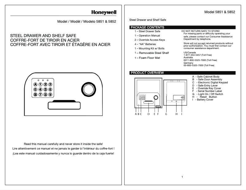 Page 1 de la notice Manuel utilisateur Honeywell 5851