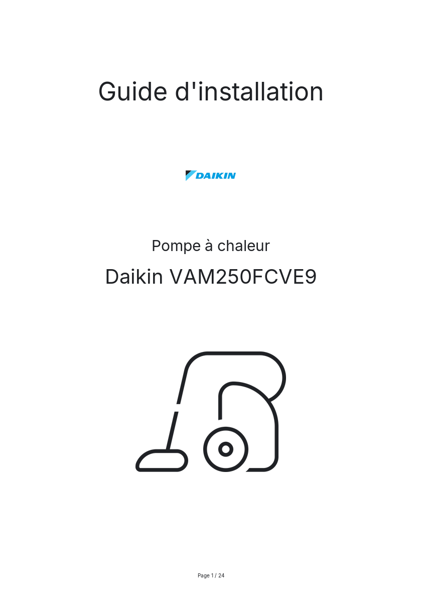 Page n°1 - Guide d'installation Daikin VAM250FCVE9