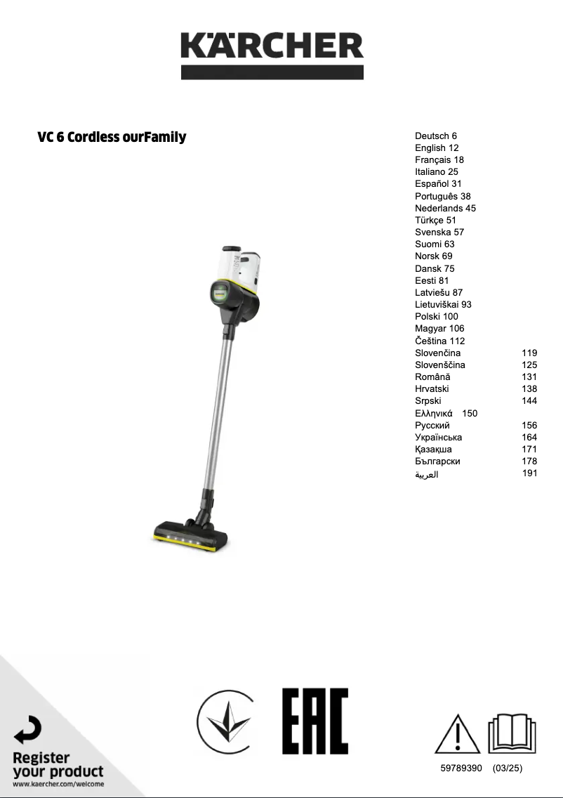 Page 1 de la notice Manuel utilisateur Kärcher VC 6
