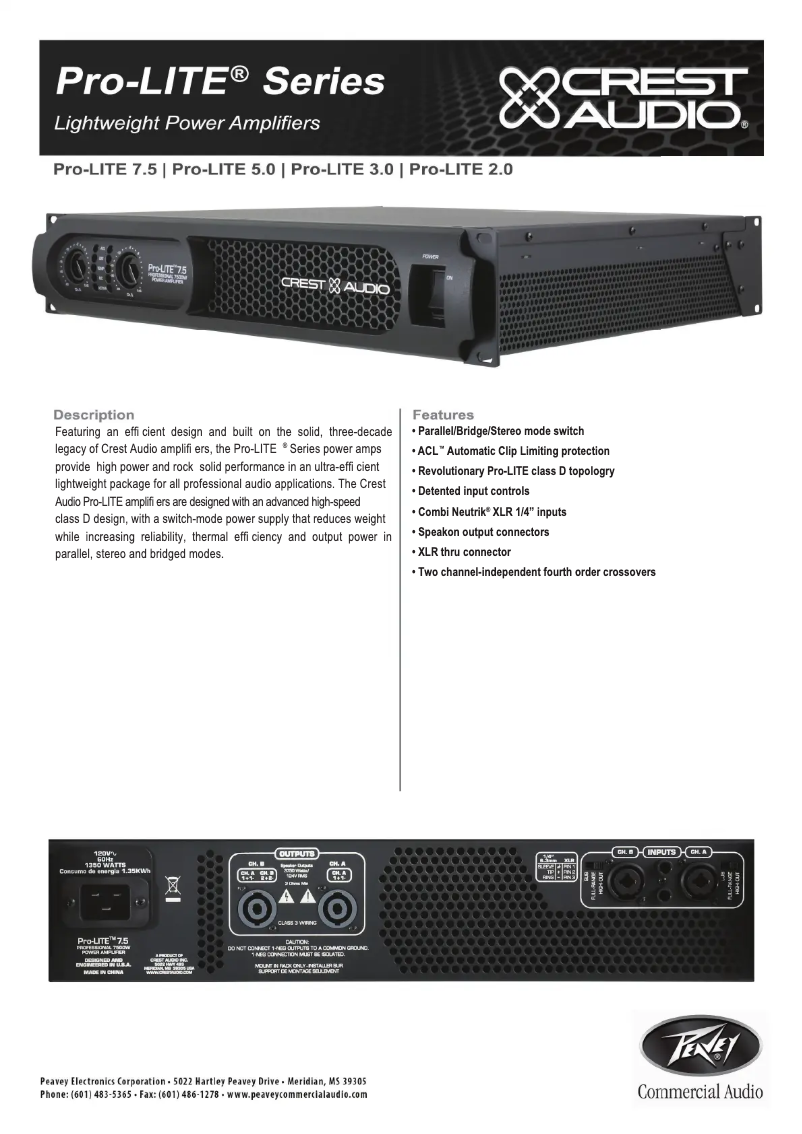 Page n°1 - Fiche technique Peavey Pro-LITE 2.0