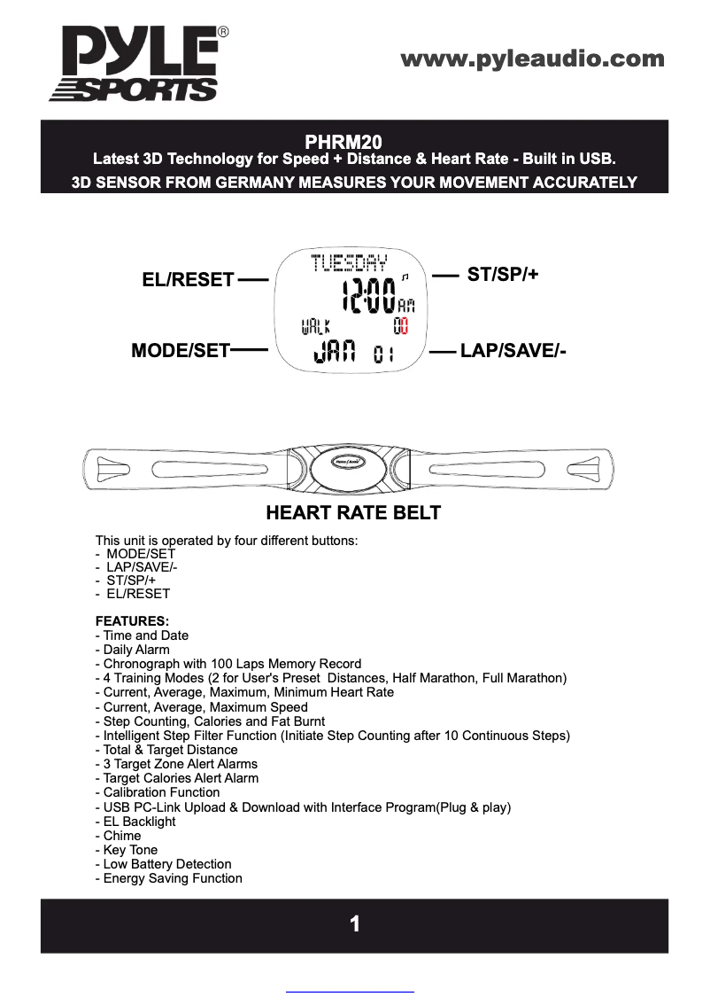 Page 1 de la notice Manuel utilisateur Pyle PHRM20