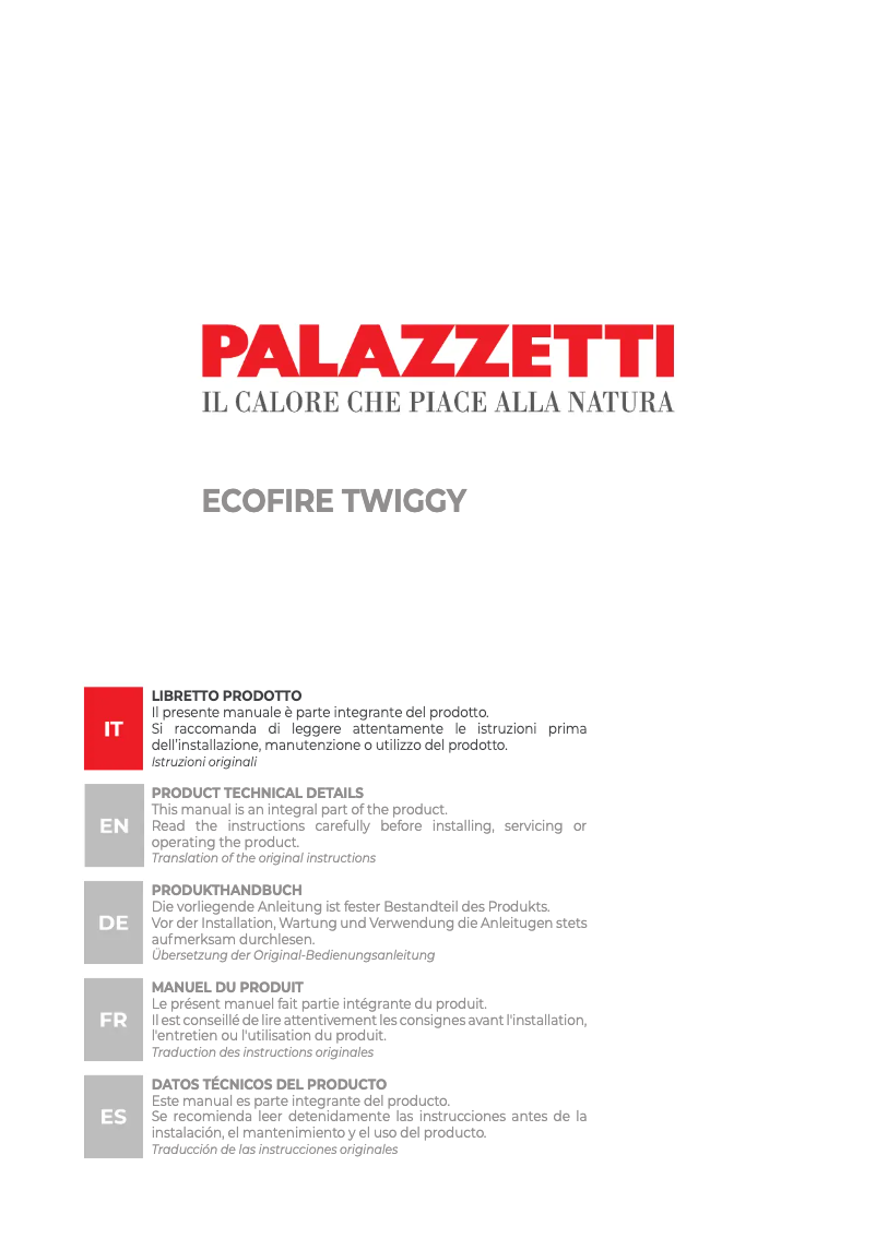 Page 1 de la notice Manuel utilisateur Palazzetti Ecofire Twiggy 10 air