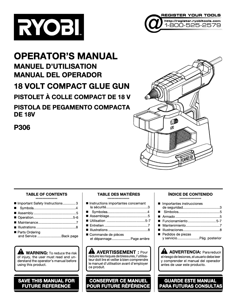 Page 1 de la notice Manuel utilisateur RYOBI P306