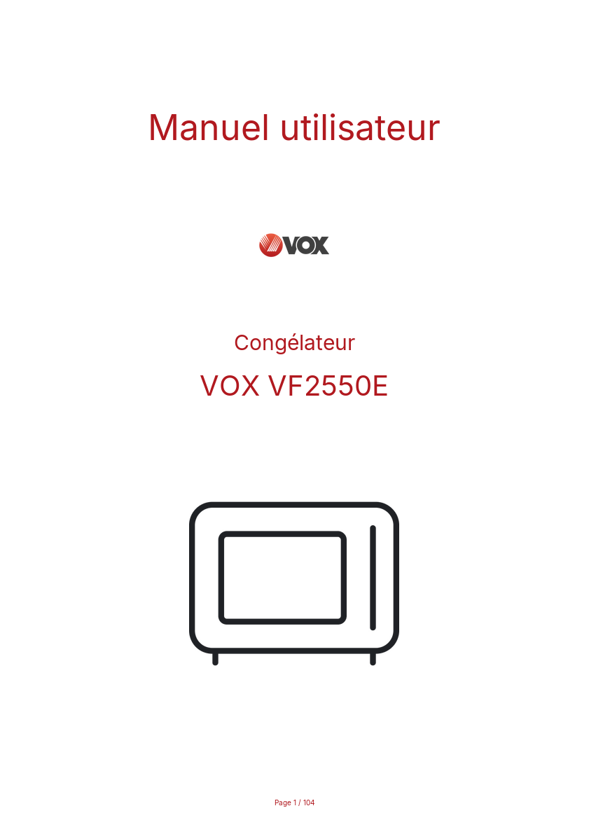 Page n°1 - Manuel utilisateur VOX VF2550E