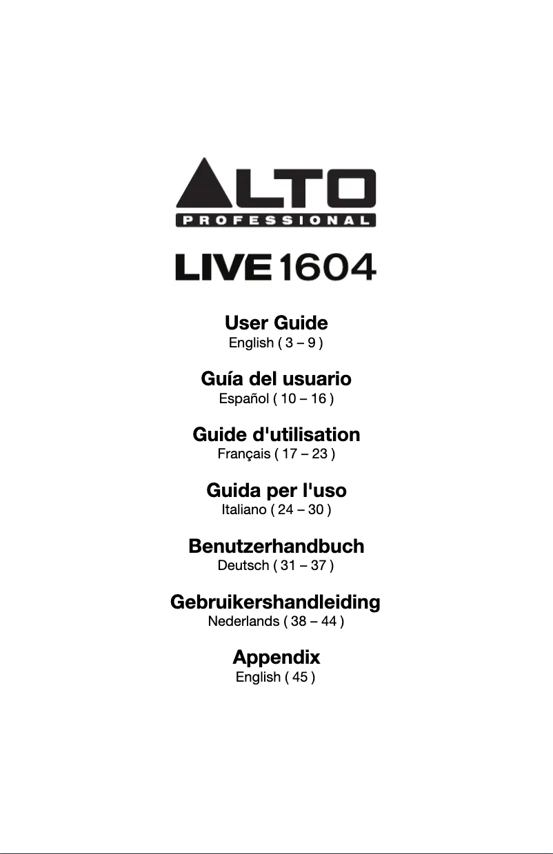 Page n°1 - Manuel utilisateur Alto Live 1604