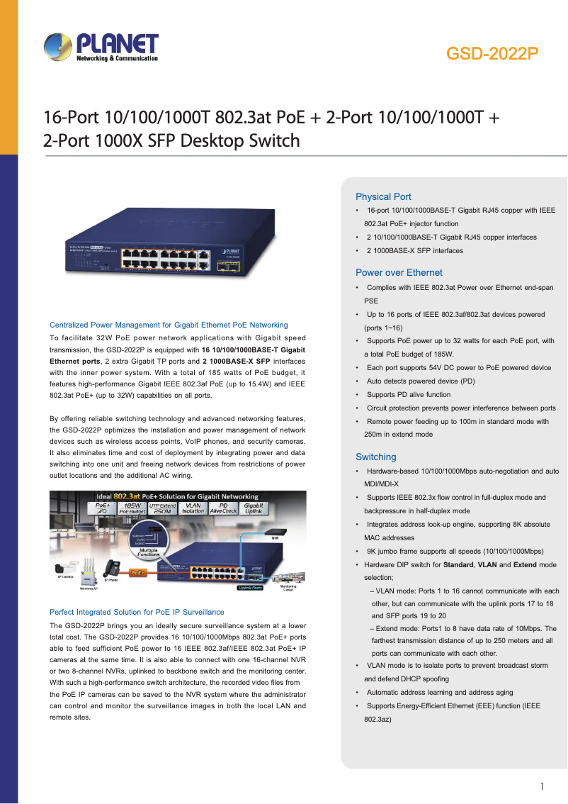 Page n°1 - Fiche technique Planet GSD-2022P