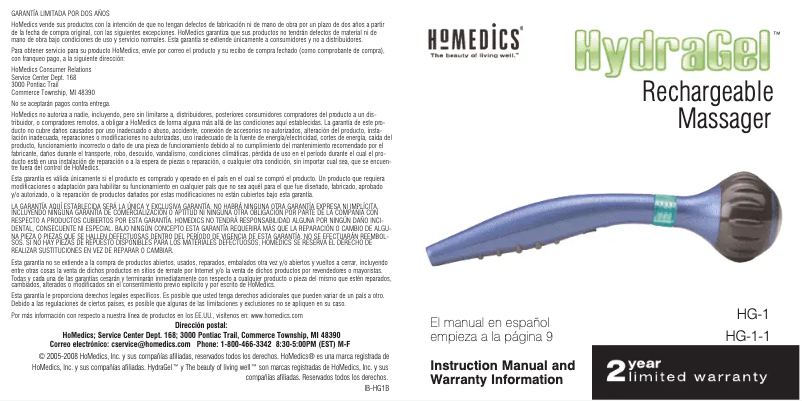 Page 1 de la notice Manuel utilisateur Homedics HG-1